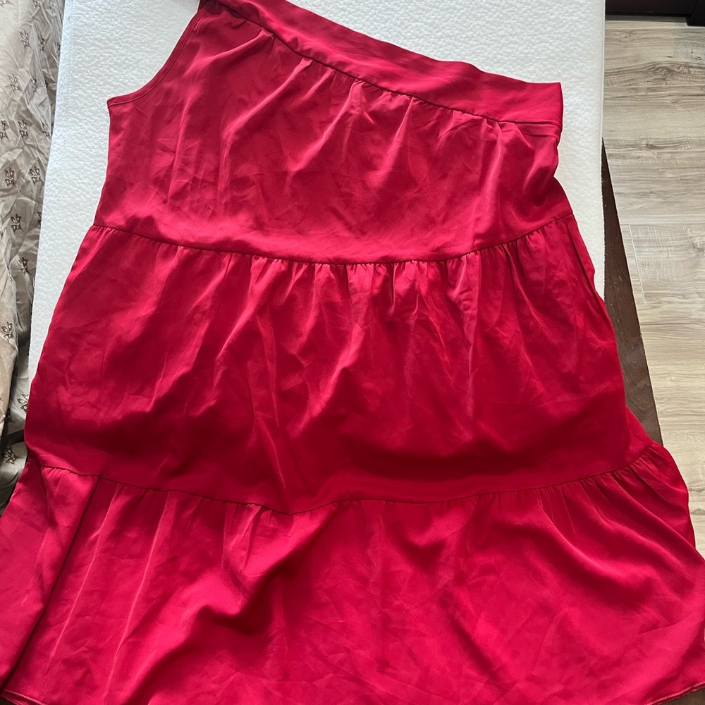 Red Asymmetrical Bubble Midi Dress